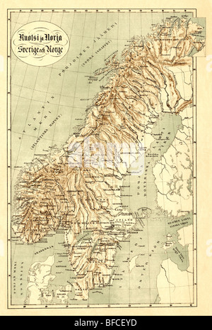 Mappa vecchia della Scandinavia (19 secoli) Foto Stock