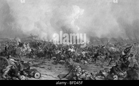 Incisione di stampa c1870 raffiguranti la battaglia di Gettysburg (1 luglio - 3 1863) durante la Guerra Civile americana (1861 - 1865). Foto Stock