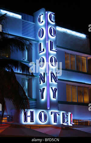 Il Colony Hotel su Ocean Drive, Miami Beach, Stati Uniti d'America Foto Stock