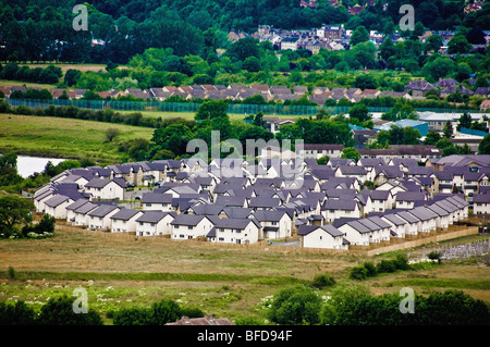Ripresa aerea di proprietà immobiliare vicino al Castello di Stirling. Scozia Foto Stock