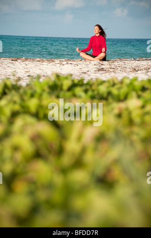 Una donna che medita nel parco nazionale delle Everglades, Florida. Foto Stock