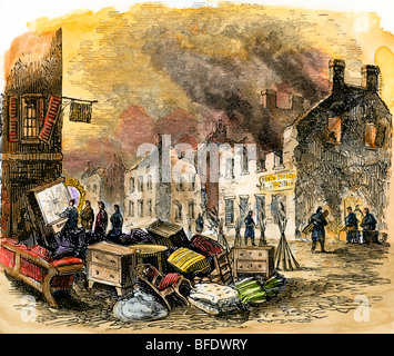 Di Fredericksburg, Virginia, dopo la guerra civile assedio e battaglia 1862. Colorate a mano la xilografia Foto Stock