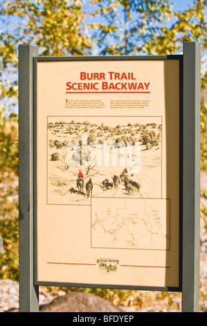 Dichiarazioni interpretative per firmare il Burr Trail Scenic Backway a Boulder, Grand Staircase-Escalante monumento nazionale, Utah Foto Stock