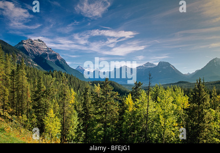 Athabasca Pass punto panoramico con vista sul Monte Kerkeslin e Monte Fryatt, Jasper National Park, Alberta, Canada Foto Stock