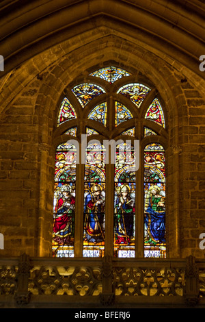 Vetrata presso la Cattedrale di Siviglia in Spagna Foto Stock