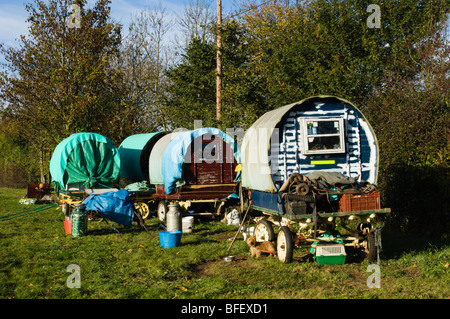 Viaggiatori' accampamento vicino a Ledbury Foto Stock