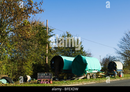 Viaggiatori' accampamento vicino a Ledbury Foto Stock