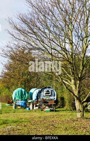 Viaggiatori' accampamento vicino a Ledbury Foto Stock