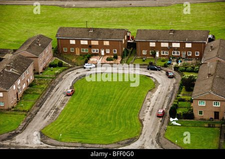 Colpo aereo del derelitto Gowanhill casa prima che fosse demolito. Foto Stock