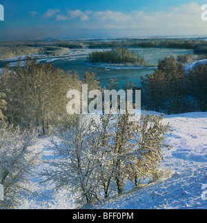 Fiume di Katun d'inverno. Altai, Siberia, Federazione russa Foto Stock