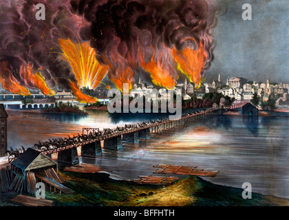 La caduta di Richmond, Virginia, la notte del 2 aprile 1865 alla fine della Guerra Civile Americana Foto Stock