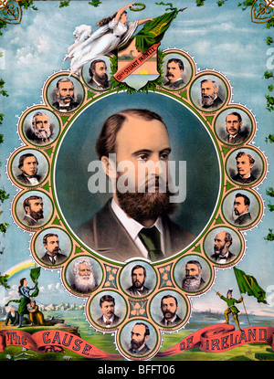 La causa dell'Irlanda - Ritratto di Charles Stewart Parnell circondata da 18 piccoli ritratti di uomini prominente nella politica irlandese Foto Stock