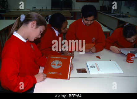 Burntwood Scuola Tooting concedere mantenuta - Gli studenti con i prodotti promozionali Foto Stock