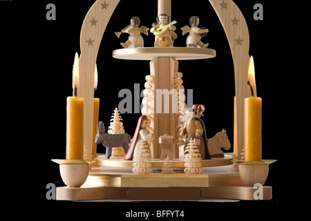 Scolpito in legno decorativo di Natale scena della natività da vicino a Leipzig Germania Foto Stock