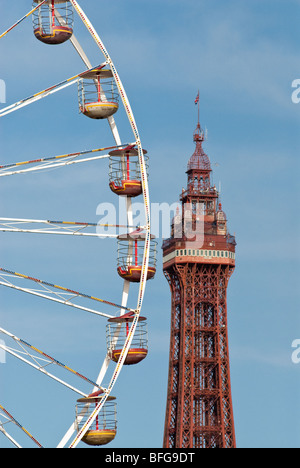 Ruota di Blackpool e la torre Foto Stock