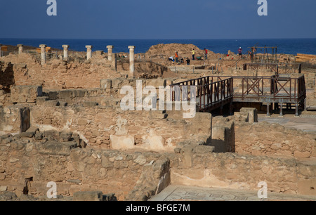 In corso di scavo archeologico presso la casa di dionysos villa romana a Paphos parco archeologico repubblica di Cipro in Europa Foto Stock