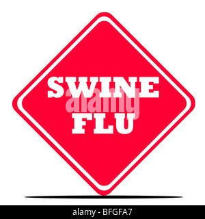 Red H1N1 di influenza suina di diamante a forma di segno isolato su sfondo bianco. Foto Stock