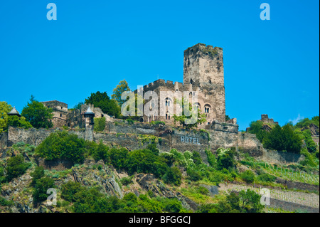 Storico castello Burg Gutenfels vicino a Kaub, Bingen, Fiume Reno Foto Stock