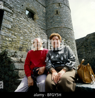 Il Regno Unito, il Galles del Nord, Gwynnedd, Tom e Meryl legno, da South West Rocks, Australia in Harlech Castle Foto Stock
