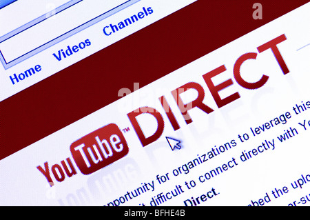 Screenshot della home page di YouTube Direct - l'applicazione dedicata / canale per citizen journalism. Solo uso editoriale. Foto Stock