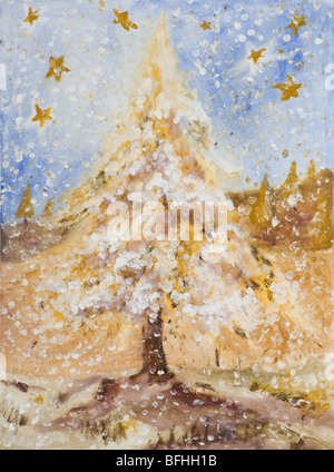 Un'immagine che rappresenta una romantica albero di Natale sotto la neve Foto Stock