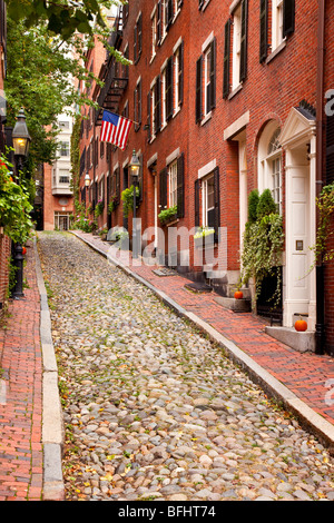 Famosa Acorn Street a Beacon Hill, Boston, Massachusetts, USA Foto Stock