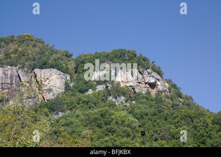 Rocce esposte sulla superficie di montagna boscosa vicino al lago di esca, North Carolina, NC, Stati Uniti d'America Foto Stock