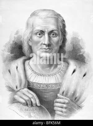 Stampa verticale c1892 di Cristoforo Colombo (c1451 - 1506) - 'discoverer' d'America nel 1492. Foto Stock