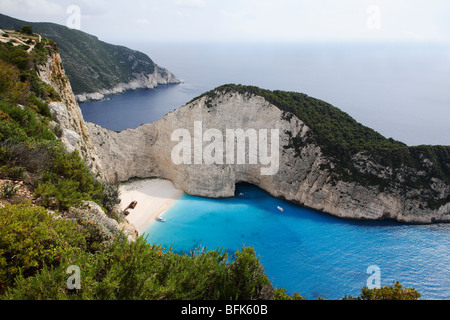 Navagio spiaggia con la famosa nave relattata a Zante, Grecia Foto Stock