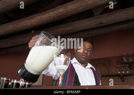 Perù: l uomo in un bar che serve un Pisco Sour Foto Stock