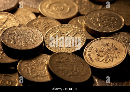 Valuta britannica Sterling Pound monete Foto Stock