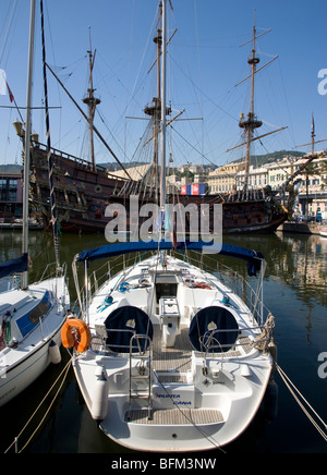 Galeone utilizzato in Roman Polanski film Pirati!, Genova, Italia Foto Stock