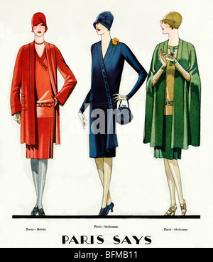 Moda Parigi, 1928 Febbraio rivista americana illustrazione della molla di Parigi mode da Molyneux e Belvin Foto Stock