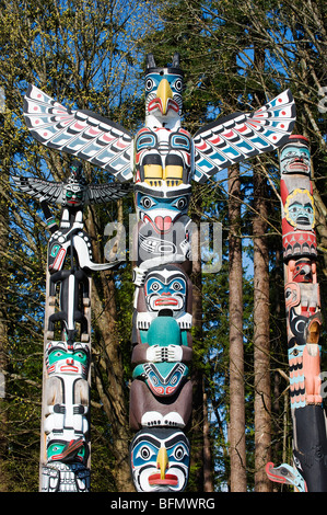 Canada, British Columbia, Vancouver, prima nazione totem pole, nel Parco di Stanley Foto Stock