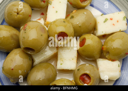 Lo sherry manzanilla olive formaggio Manchego e olive Foto Stock