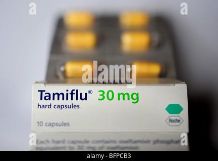 Tamiflu capsule compresse, il farmaco utilizzato per il trattamento di casi di influenza suina Foto Stock