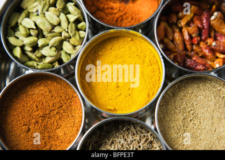 Masala Dabba con spezie Foto Stock