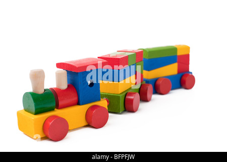 Colorato toy train isolati su sfondo bianco Foto Stock