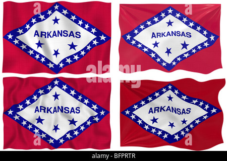 Grande immagine sul bianco delle quattro bandiere di Arkansas Foto Stock