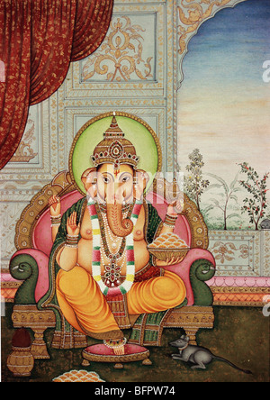 God Ganesh pittura in miniatura su carta Foto Stock