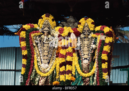 MAA 66954 : Decorata ganesha e subramanya signore muruga in festival Masimagam ; Pondicherry ; India Foto Stock