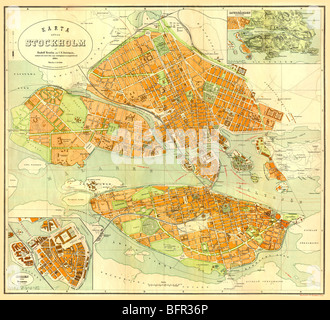 Mappa vecchia di Stokholm (1893) Foto Stock