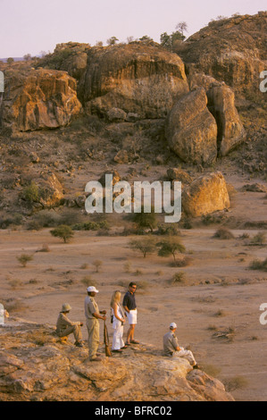 I visitatori di Riserva di Mashatu visualizzazione di splendidi paesaggi Foto Stock