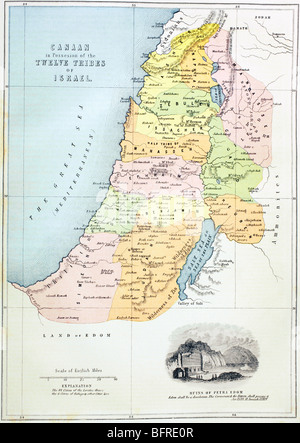 Canaan o la Palestina, come essa è stata divisa tra le dodici tribù di Israele. Foto Stock