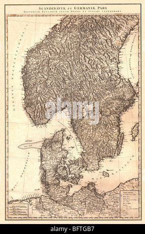 Mappa vecchia della Scandinavia Foto Stock