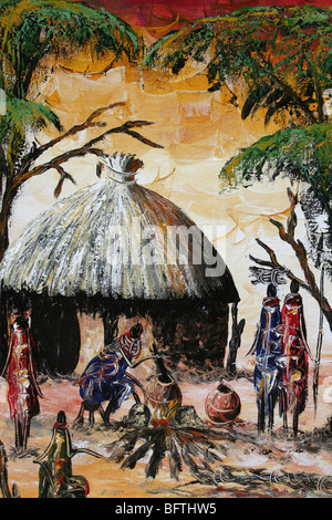 Tradizionale pittura Masai prese ad Arusha in Tanzania Foto Stock