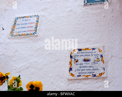 Piastrellate Barzellette sulla parete di strada in Torremolinos in Andalusia, sud della Spagna, Europa Foto Stock