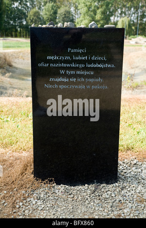 Lapide alle vittime dell'olocausto all'interno di Birkenau (Auschwitz II - Birkenau) nazista di morte nel campo di Oswiecim, Polonia. Foto Stock
