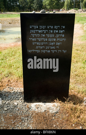 Lapide alle vittime dell'olocausto all'interno di Birkenau (Auschwitz II - Birkenau) nazista di morte nel campo di Oswiecim, Polonia. Foto Stock
