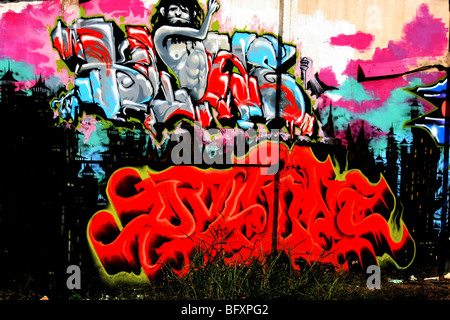 Thai graffiti arte , molti colori , Pattaya , Thailandia Foto Stock